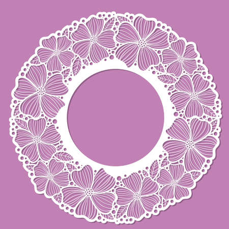 Laser cutting template. Openwork, floral, round frame. For cutting from any material. Vectorのイラスト素材