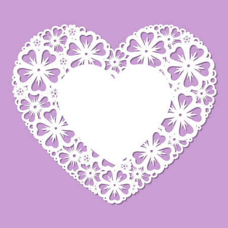 Template for laser cutting, heart with a pattern of flowers. For cutting from any material. For the design of Valentine's Day greetings, wedding invitations, cards, menus, decor elements, scrapbooking. vectorのイラスト素材