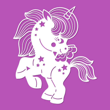 Template for laser cutting. Unicorn pony baby. For cutting from any material. For the design of cards, invitations, decor stencils, interior elements, stickers. Vector.のイラスト素材