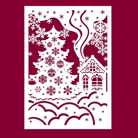 Template for laser cutting. For the design of Christmas and New Year cards, invitations, interior details, scrapbooking. For cutting any material. vectorのイラスト素材