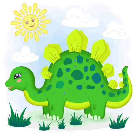 Small, cartoon dinosaur stegosaurus. Children's illustration. For the design of prints, posters, puzzles, games, postcards and so on. Vectorのイラスト素材
