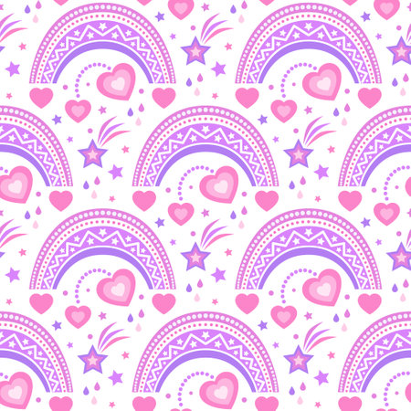 Seamless pattern with rainbows, hearts and stars. Vectorのイラスト素材