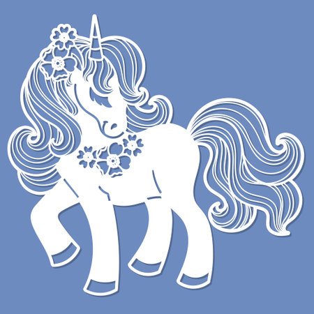 Cute unicorn. Template for laser cutting. Vectorのイラスト素材