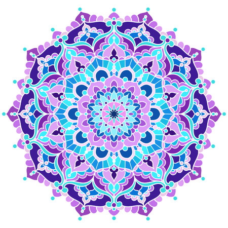 Colored mandala on a white isolated background. decorative round ornament. Suitable for yoga, meditation poster, banner, wallpaper, posters, decorative elements. vectorのイラスト素材