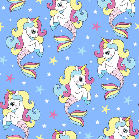 Seamless pattern with seahorse unicorn. Vector illustrationのイラスト素材