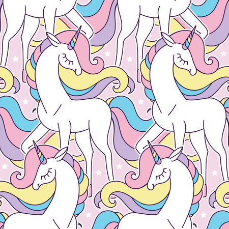 Seamless pattern with white, beautiful, unicorns. Vectorのイラスト素材
