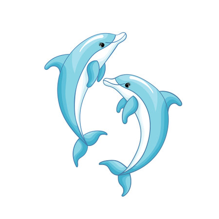 A pair of dolphins on a white background. Vector illustration.のイラスト素材