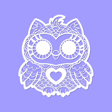 Cute cartoon owl figurine. Template for laser cutting. Vectorのイラスト素材