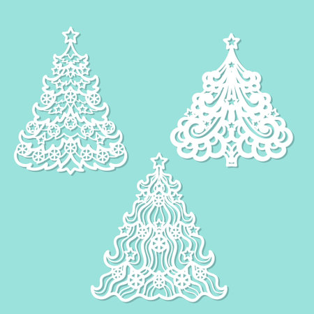 Christmas trees. Set of templates for laser cutting. Vectorのイラスト素材
