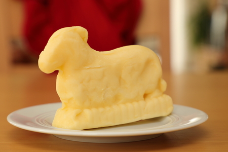 Easter lamb made of butterの写真素材