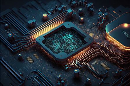 Circuit board close-up. Technology background. Generative AIの写真素材