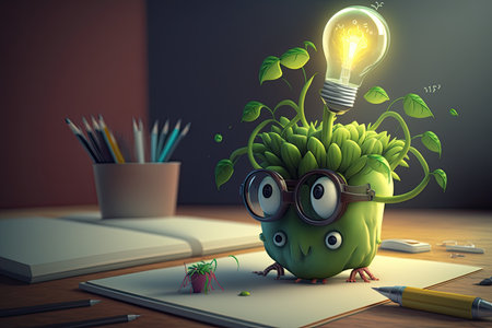 Idea concept with green plant and light bulb. Generative AIの写真素材