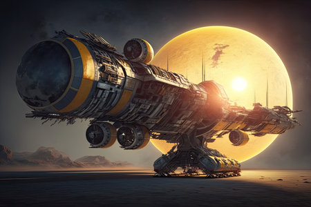 Futuristic spaceship against the background of the moon. Generative AIの素材