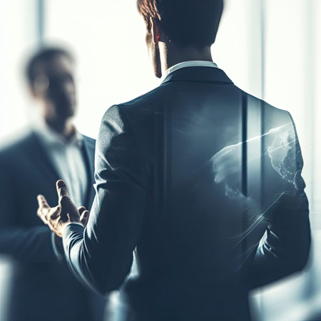 businessman in suit standing in office and looking at x-ray