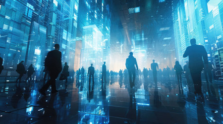 Digital transformation concept: Business professionals adapting to new technologies.の素材