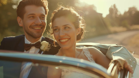 Vintage-themed wedding with a classic car as a backdropの素材