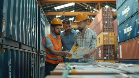 Logistics team planning distribution routes for timely product delivery.の素材