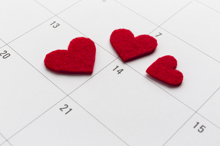 Calender with marked 14th valentine day with heartの写真素材