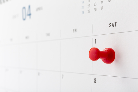 calendar for April with the First day ringed in pin, Fools day concept.の写真素材