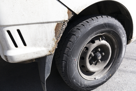 crashed car front side and bumper tire.の写真素材