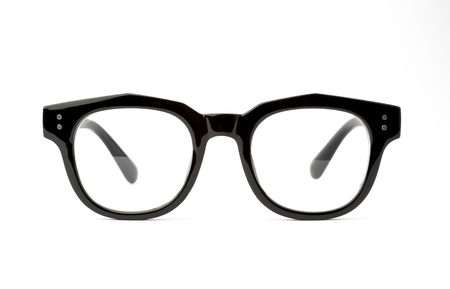 black frame glasses isolated on white background.の写真素材