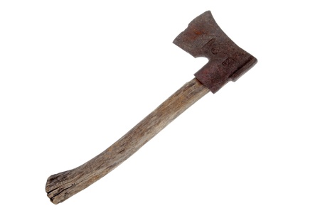 Old rusty axe on white background の写真素材