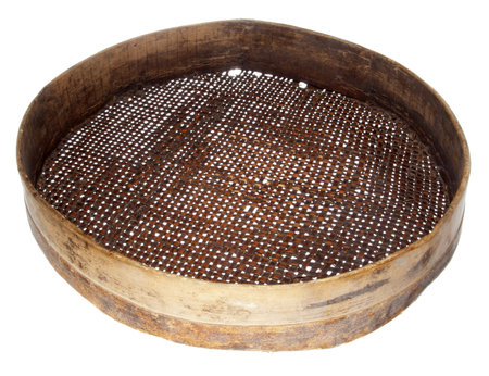 old wooden sieve isolated on white 