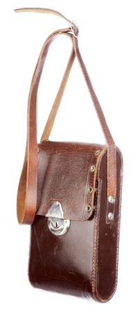 Old photo camera in leather case の写真素材