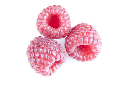three large raspberry isolated on white background 