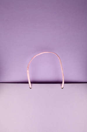 Paper bag with handles on pink cardboardの写真素材