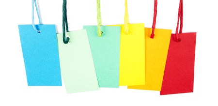 Price tag or address label with string on white backgroundの写真素材