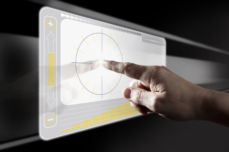 Finger Touching  Black Digital Touch Screenの写真素材