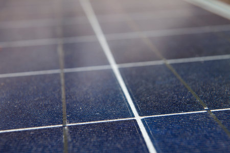 Detail of blue solar panel plantの写真素材