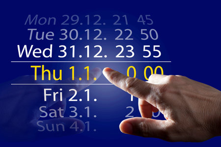 Finger Touching  Blue Digital Touch Screenの写真素材