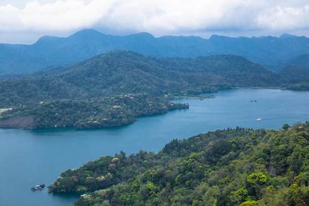 A magnificent scenery of Sun Moon Lake from the Ci-en Pagoda, Nantou, Taiwan.の写真素材