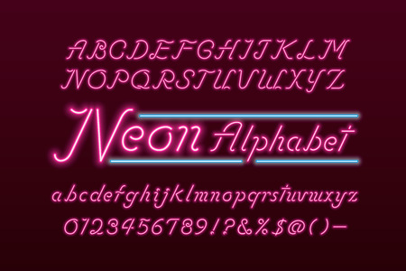Glowing neon light script alphabetのイラスト素材