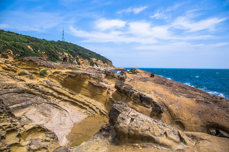 Yehliu Geopark is famous for its sea-erosion landscape and unique rock formations, it is one of the most popular tourist attractions in northern Taiwan.の写真素材