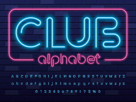 Glowing neon light alphabet designのイラスト素材