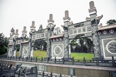 Nantou County, Taiwan - May 11, 2018: Wenwu Temple is nestled halfway up a steep slope on the north end of Sun Moon Lake.のeditorial素材
