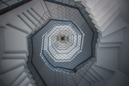 Nantou County, Taiwan - May 11, 2018: Spiral Staircase with rope netting inside the Ci En Pagoda at Sun Moon Lake, Nantou County, Taiwanのeditorial素材