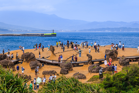 New Taipei, Taiwan - May 29, 2018:  Yehliu Geopark is famous for its sea-erosion landscape and unique rock formations, it is one of the most popular tourist attractions in northern Taiwan.のeditorial素材