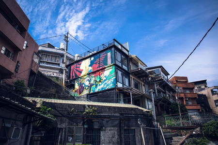 Jiufen, Taiwan - June 6, 2018: View of the famous small mountain town at Jiufenのeditorial素材