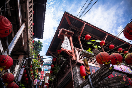 Jiufen, Taiwan - June 6, 2018: Jiufen Old street is a famous scenic in Ruifang District, New Taipei City, Taiwan.のeditorial素材