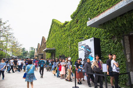 Taipei, Taiwan - June 12, 2018: Huashan 1914 Creative Park, was built in 1914 as a winery but in 2005 turned as a park and is home of art exhibitions, boutique and cafes.のeditorial素材