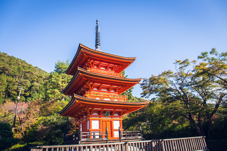 Kyoto, Japan - November 19, 2018: The beautiful red pagoda in the Kiyomizu dera Templeのeditorial素材