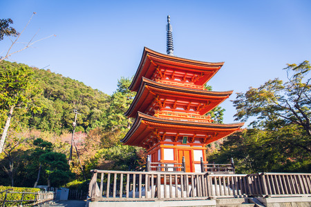 Kyoto, Japan - November 19, 2018: The beautiful red pagoda in the Kiyomizu dera Templeのeditorial素材