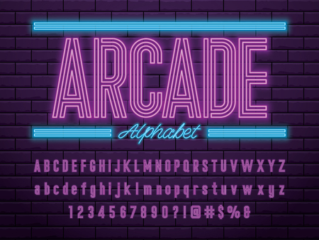 Glowing neon light alphabet design word arcadeのイラスト素材
