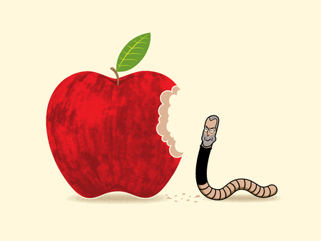 a human face worm chewing an appleのイラスト素材