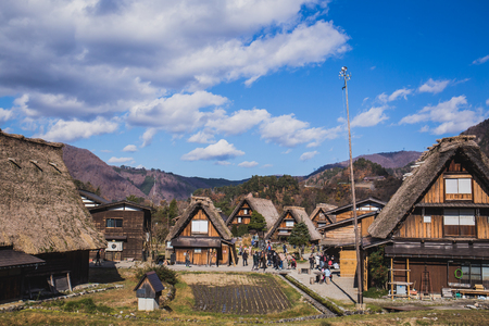Shirakawa-go, Japan - November 25, 2018: Shirakawago is the most famous village in Japan since it's a UNESCO World Heritage site and has most historical Gassho-zukuri houses.のeditorial素材