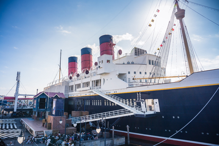Tokyo, Japan - November 29, 2018: SS Columbia is a representation of a passenger ship in the Japanese theme park Tokyo DisneySea. It is located at the American Waterfront in the park.のeditorial素材